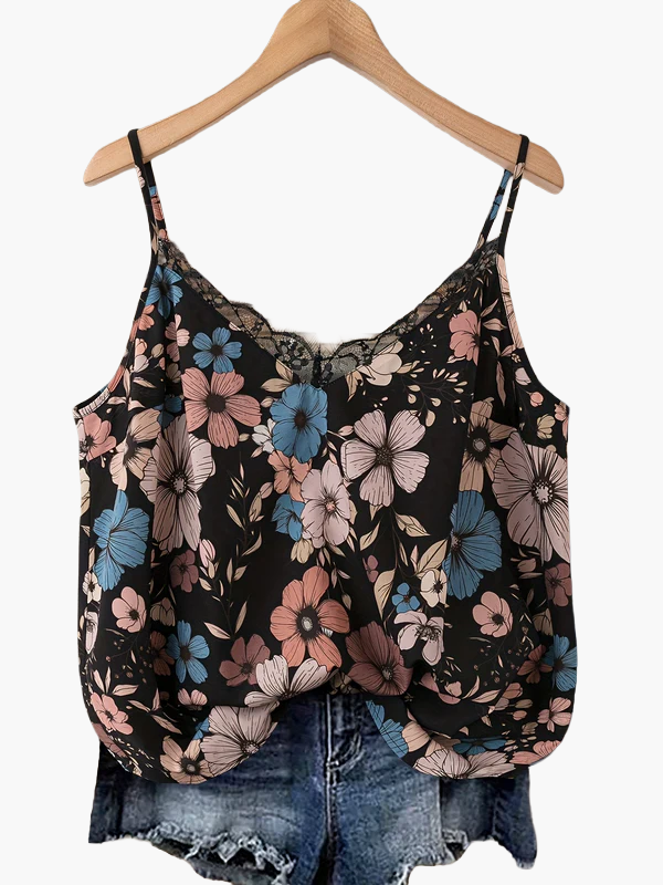 Débardeur femme à fines bretelles, style bohème fleuri, idéal été et vacances