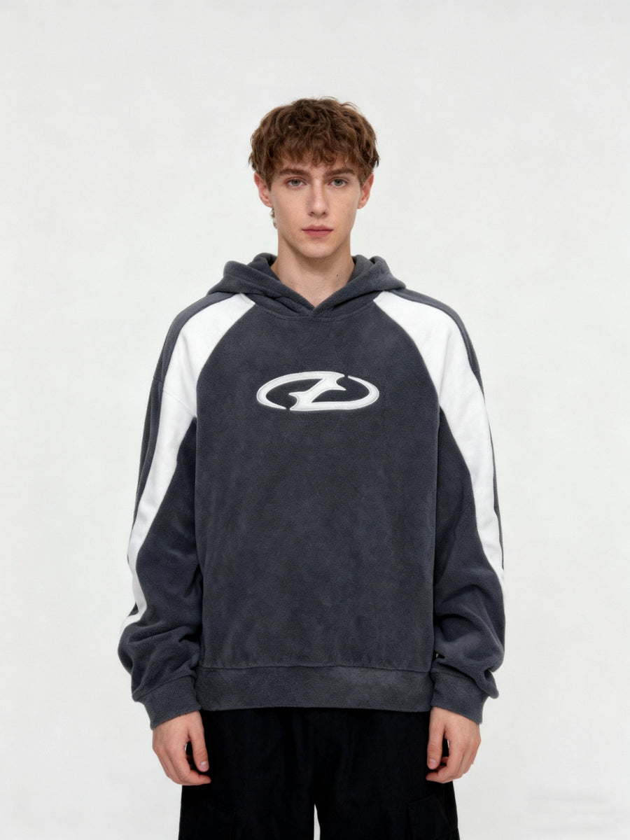 Sweat à Capuche Homme Bicolore Gris Anthracite Blanc Col Roulé Sportif Décontracté