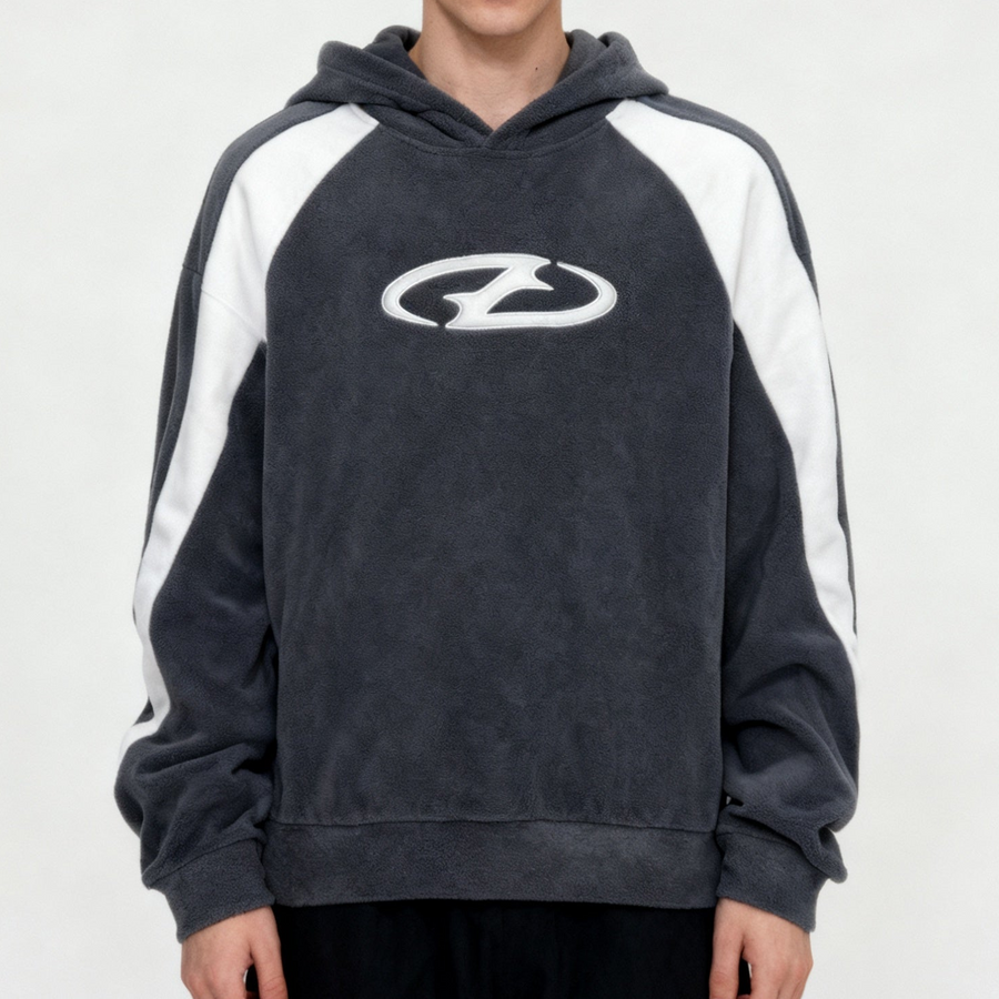 Sweat à Capuche Homme Bicolore Gris Anthracite Blanc Col Roulé Sportif Décontracté