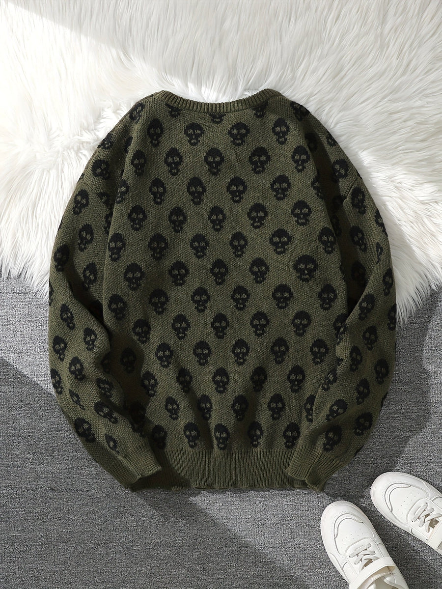 Pull col rond à motif têtes de mort en tricot doux