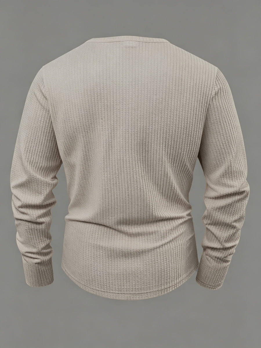 Haut décontracté texturé pour homme à manches longues col Henley