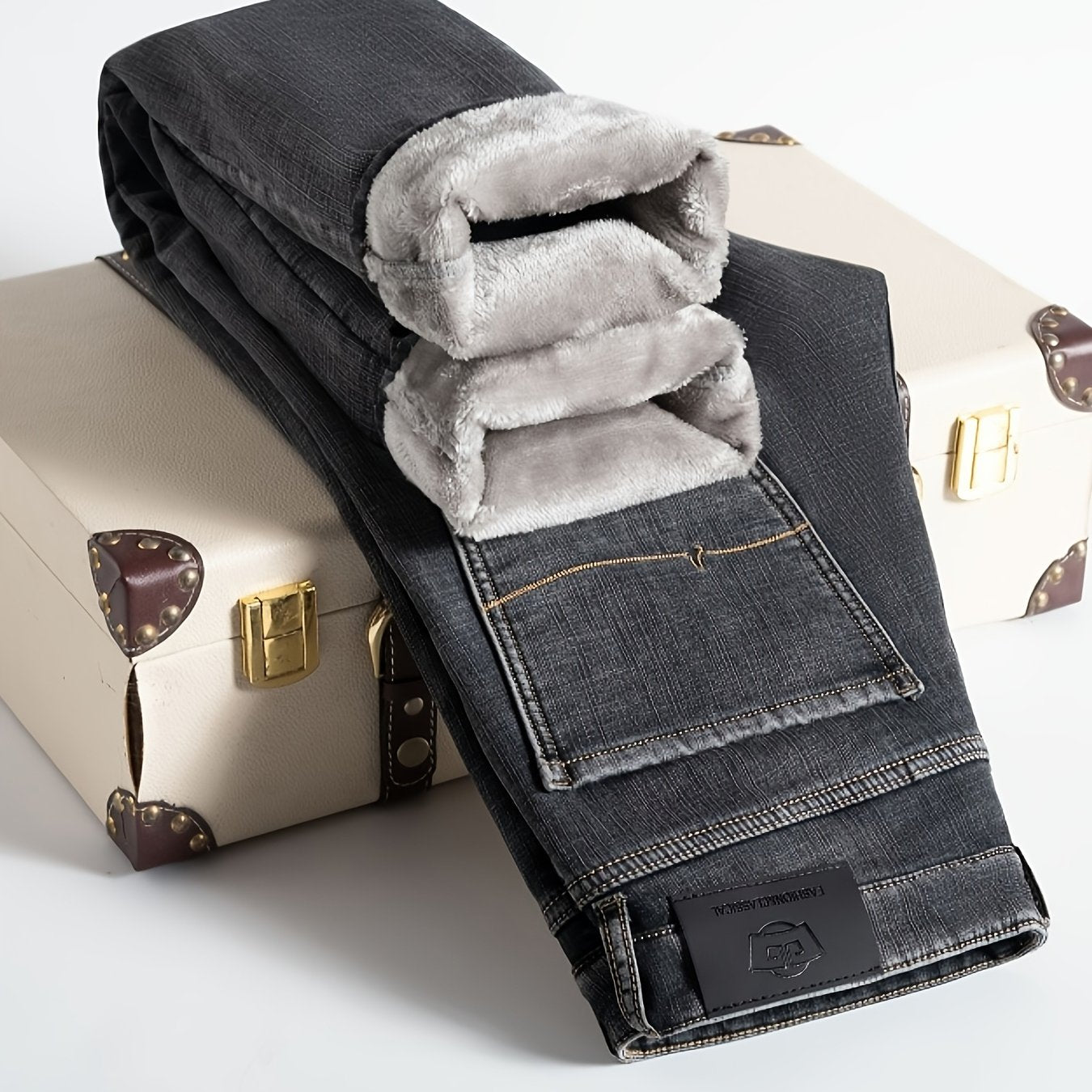 Jean homme doublé polaire coupe droite style décontracté bleu ou gris