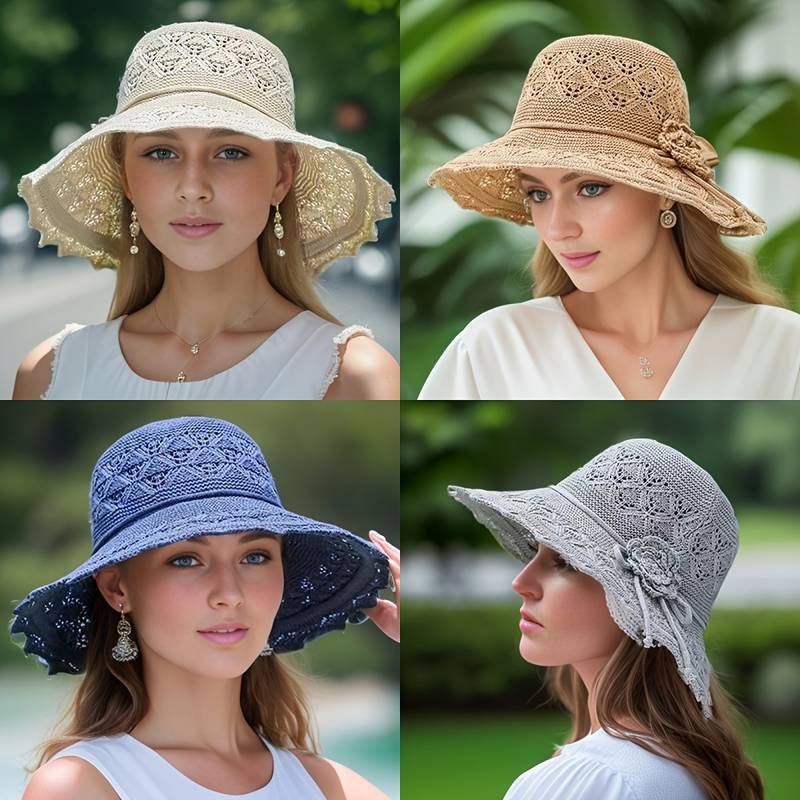 Women's Openwork Wide-Brim Sun Hat - Beige