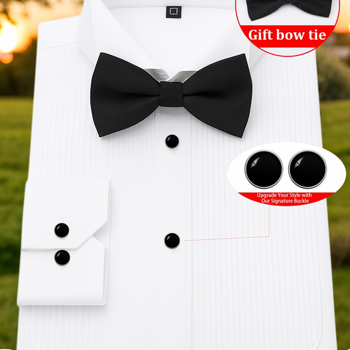 Chemise habillée homme blanche avec plastron plissé et boutons noirs