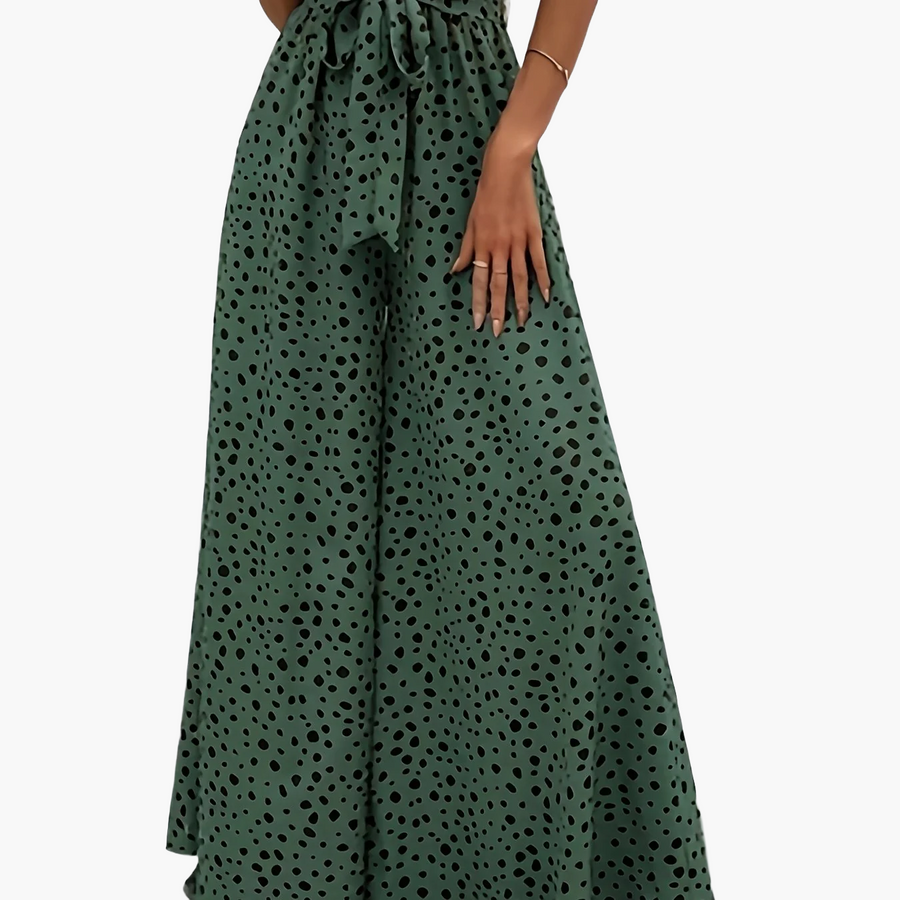 Pantaloni larghi a pois da donna stile elegante per primavera/estate con cintura annodata