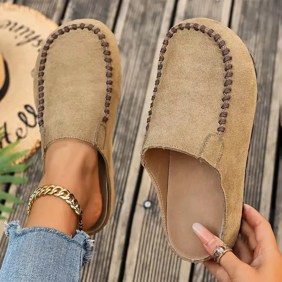 Bequeme Damen-Mules im Mokassin-Stil, geschlossen, mit flexibler Sohle