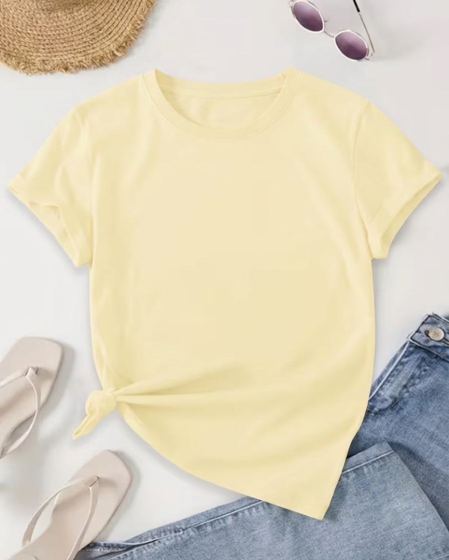 T-shirt basique décontracté pour femme à manches courtes, col rond, style quotidien