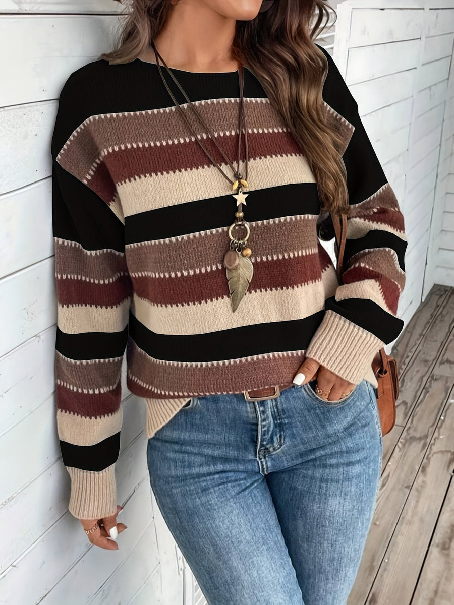 Pull rayé coloré col rond manches longues