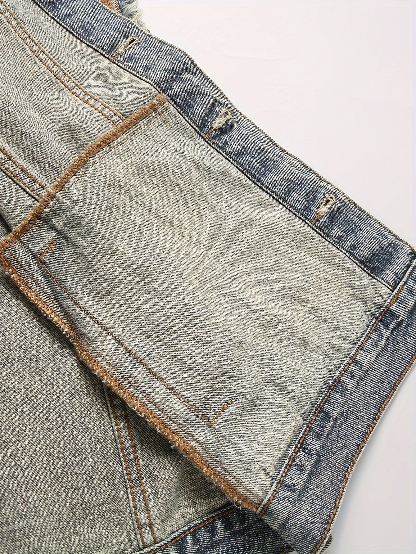 Veste sans manches en denim délavé bleu pour homme avec boutons et poches