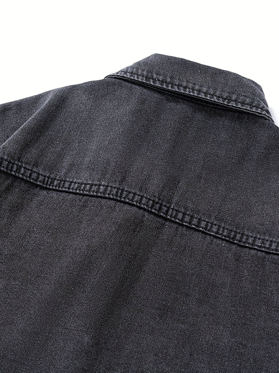 Surchemise Homme Décontractée en Jean à Manches Longues et Poches Poitrine