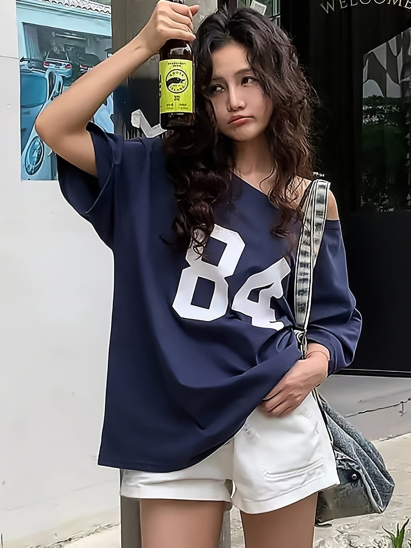 T-shirt oversize femme style varsity décontracté numéro rétro streetwear
