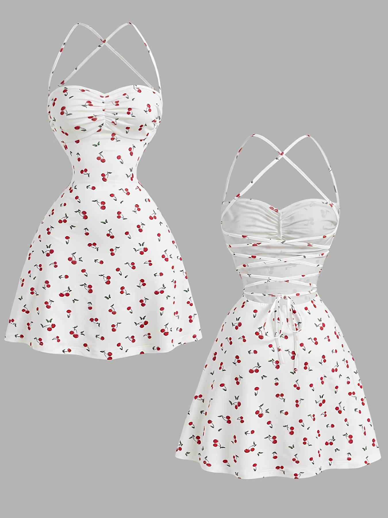 Robe courte à bretelles style vintage femme – Élégance estivale et imprimé cerises