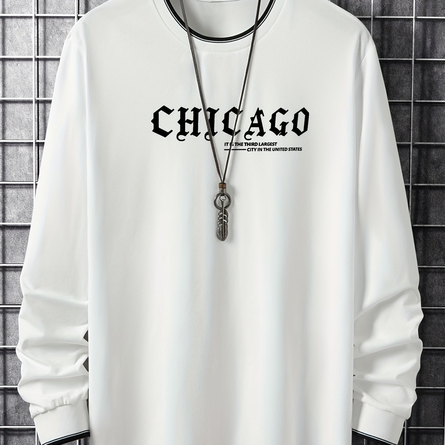 T-shirt Homme Manches Longues Col Rond Imprimé Chicago