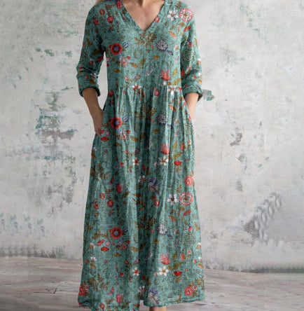Robe longue femme style bohème chic à motif floral, usage quotidien et détente