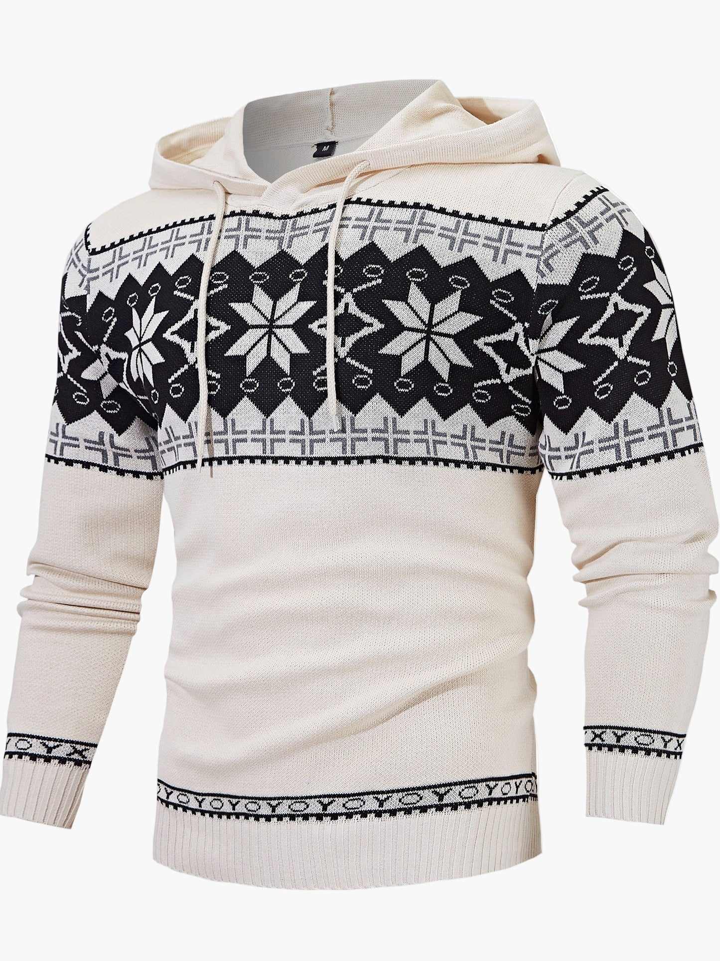 Jule-hoodie med nordisk mønster til mænd, casual stil til efterår/vinter