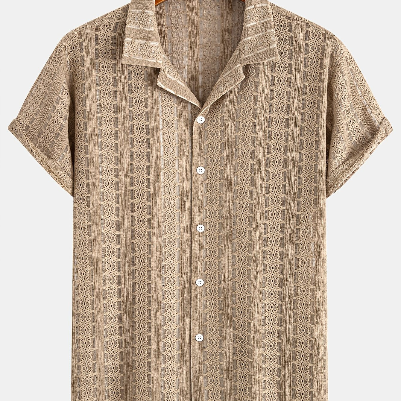 Chemise de vacances pour homme à manches courtes, style resort, élégante et ajourée