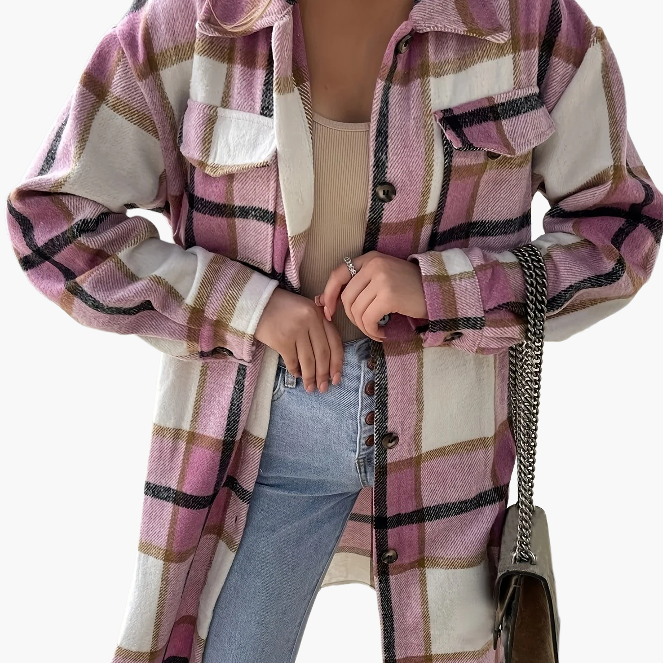 Chaqueta Camisa de Cuadros Estilo Casual para Mujer - Ideal para Media Temporada