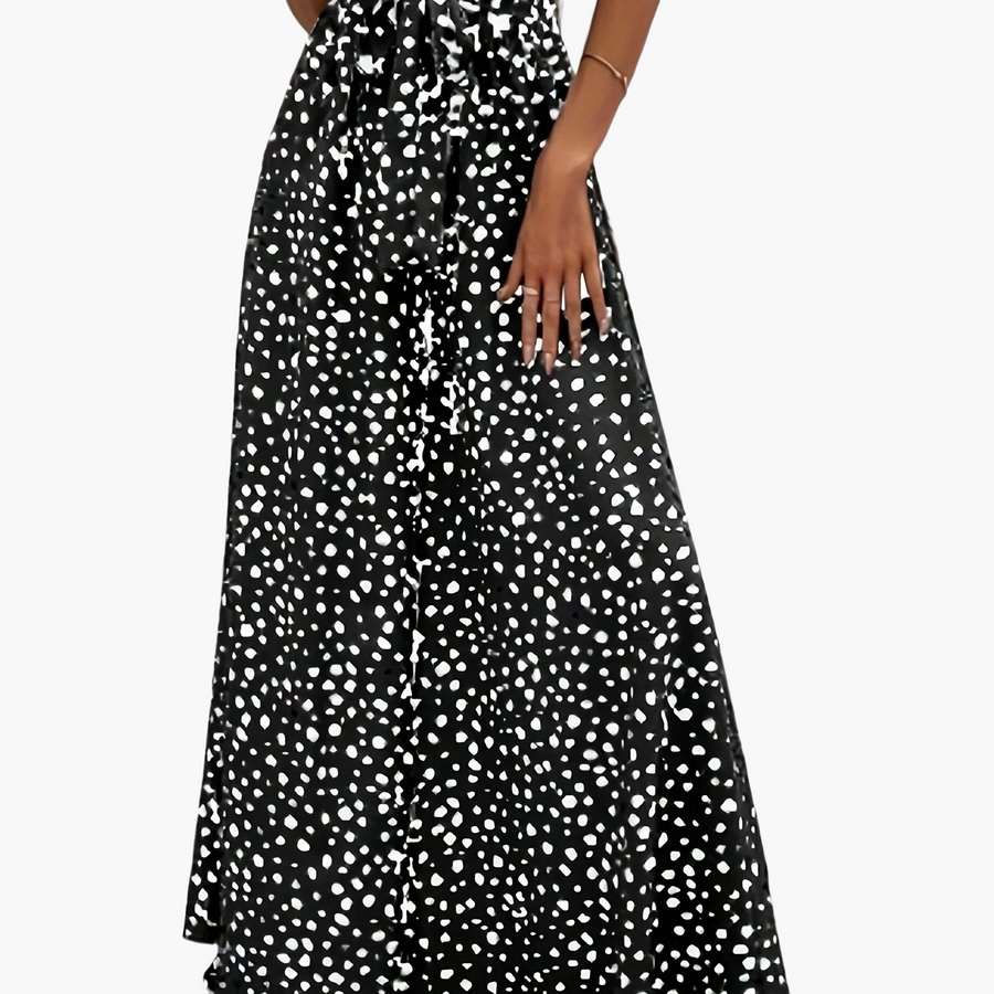 Pantaloni larghi a pois da donna stile elegante per primavera/estate con cintura annodata