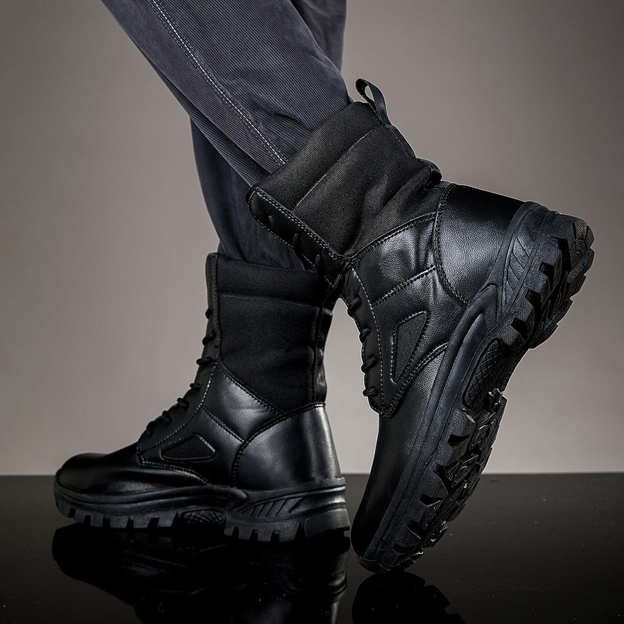 Bottes hautes tactiques à lacets pour homme, robustes et antidérapantes