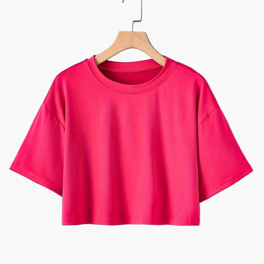Casual short-sleeve cropped T-shirt for women, urban style
