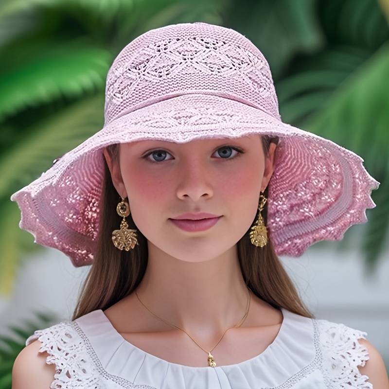 Women's Openwork Wide-Brim Sun Hat - Beige