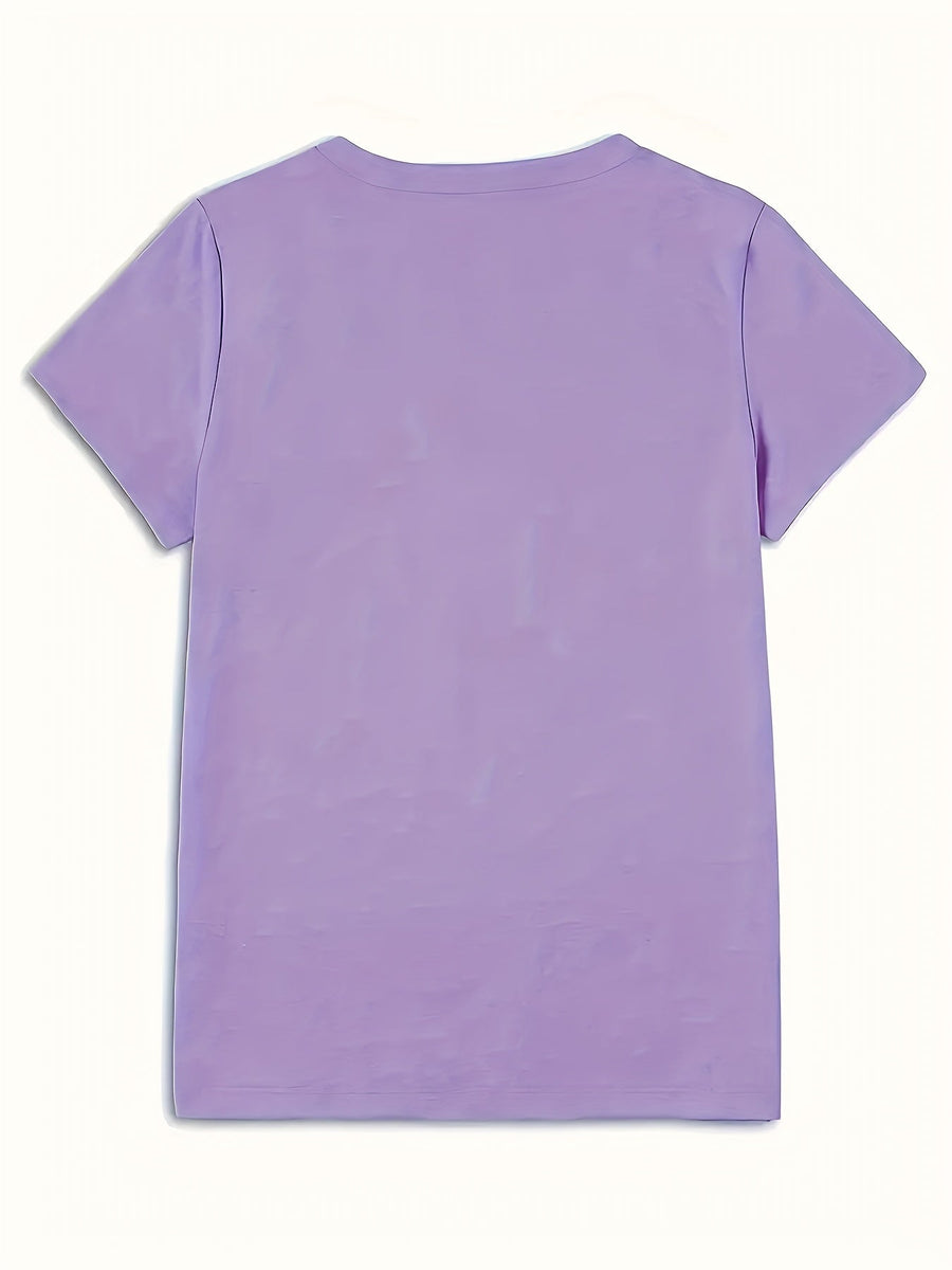 T-shirt donna stile casual con stampa floreale artistica per primavera ed estate