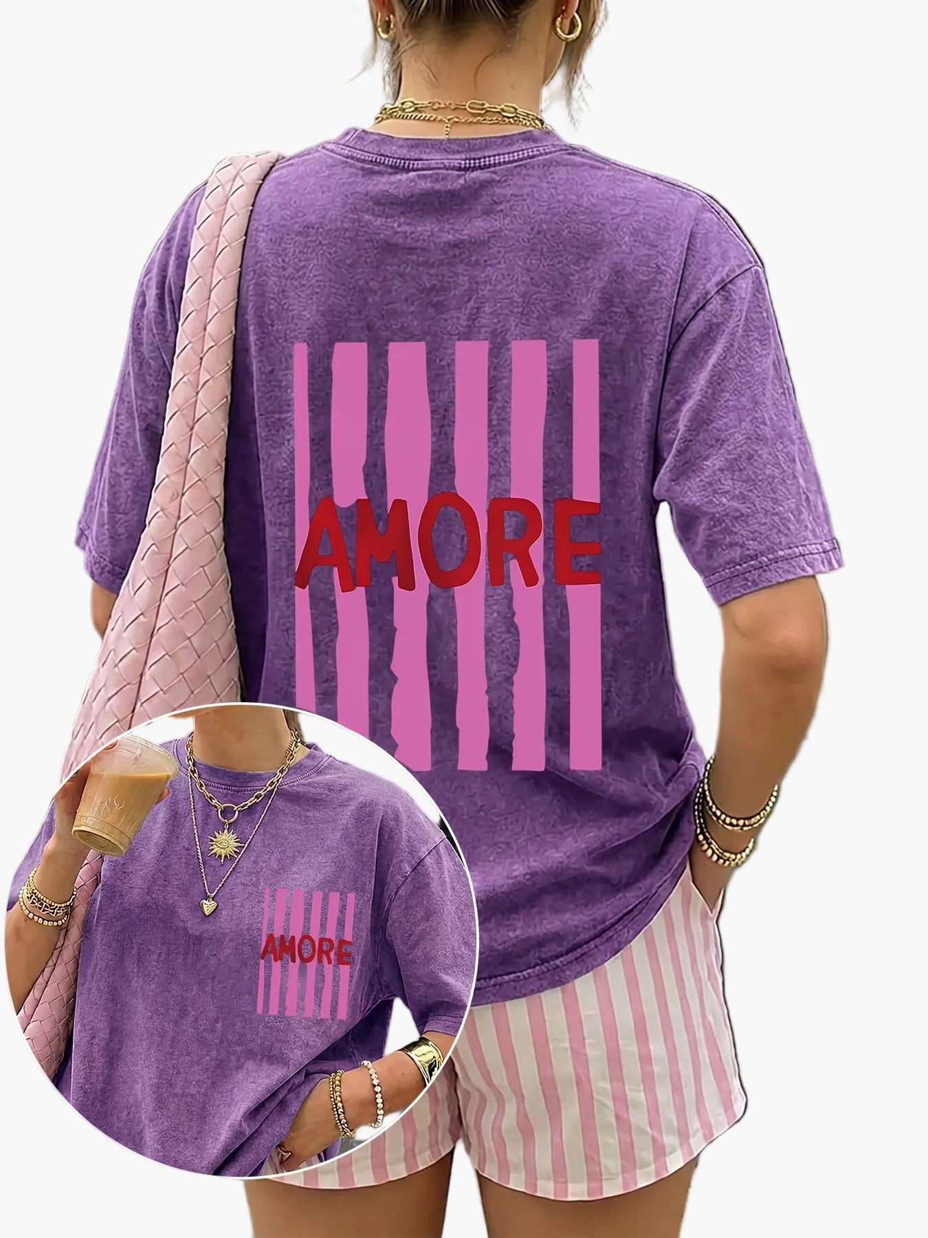 T-shirt décontracté pour femme avec imprimé "AMORE" style streetwear tendance