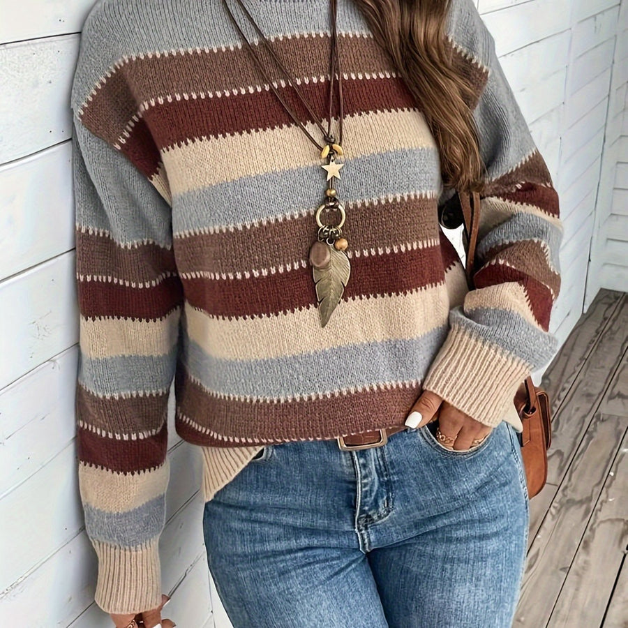 Pull rayé coloré col rond manches longues