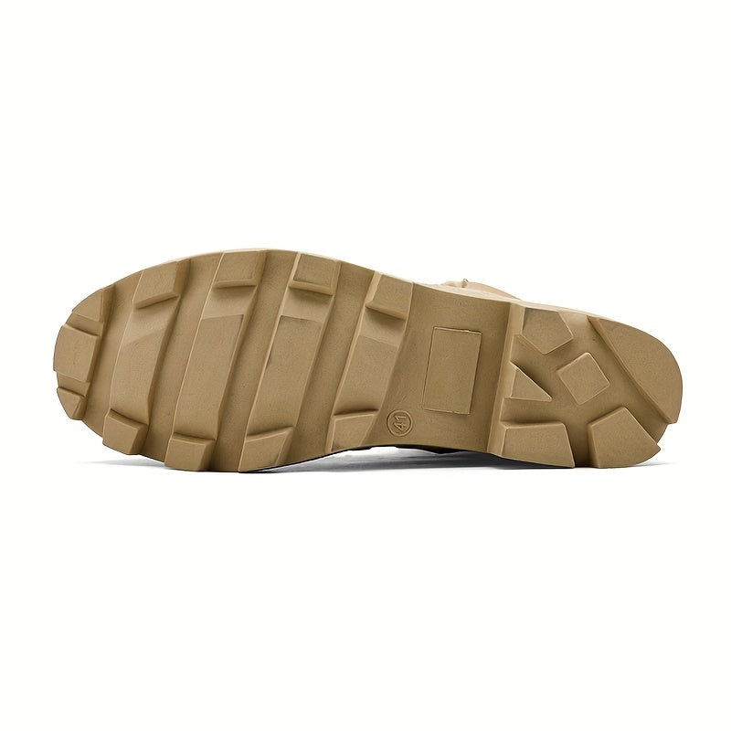 Bottes tactiques homme beige mi-montantes avec lacets et fermeture éclair latérale