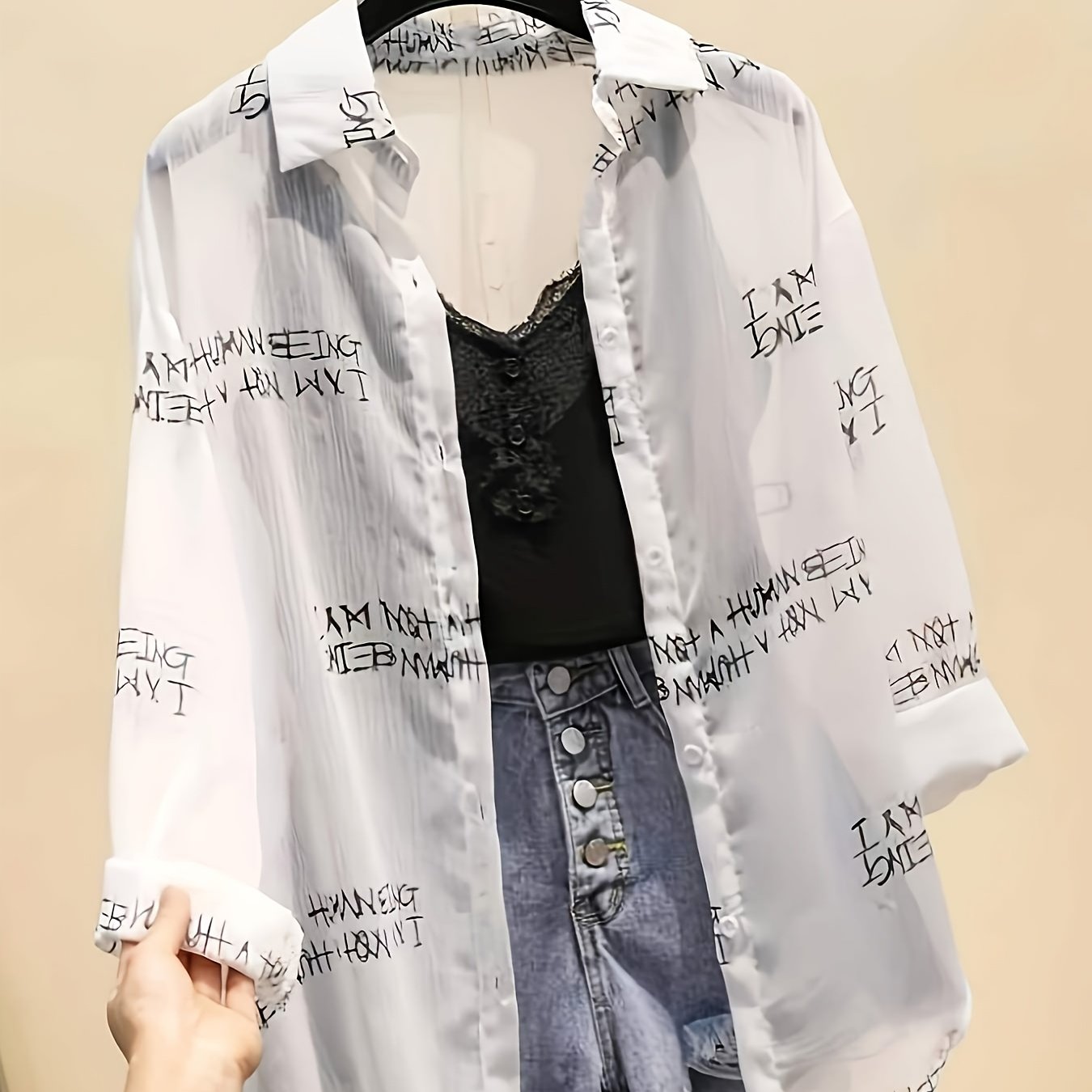 Chemise Femme Style Journal Imprimé avec Débardeur et Short Taille Haute, Tendance Urbaine Casual