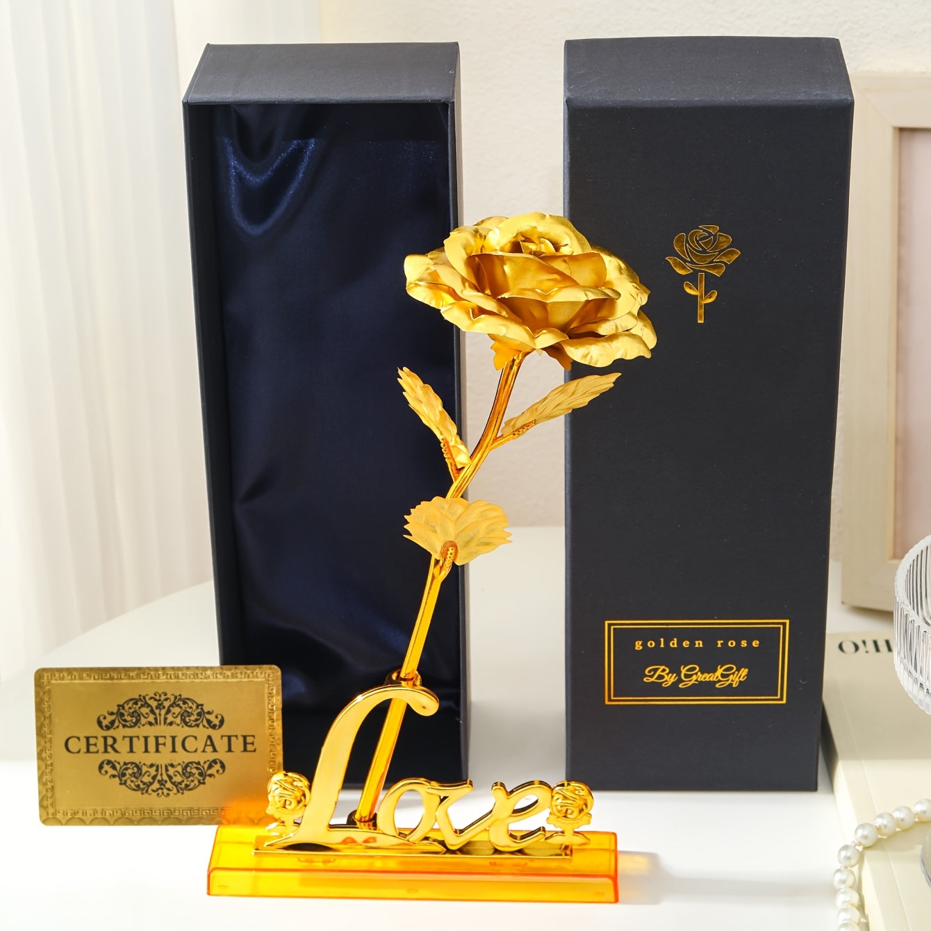Rose décorative en coffret cadeau – Idée cadeau romantique pour femme – Objet d’ornement élégant