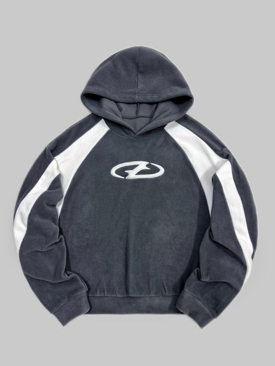 Sweat à Capuche Homme Bicolore Gris Anthracite Blanc Col Roulé Sportif Décontracté