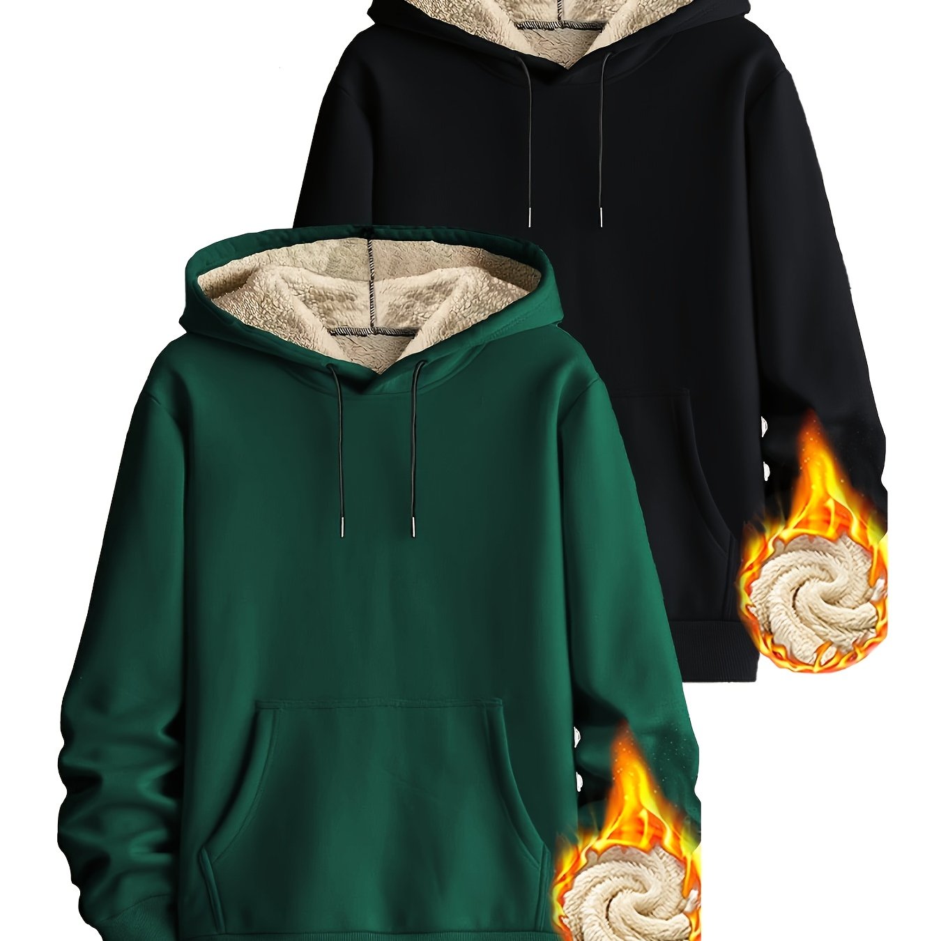 Lot de 2 Hoodies Chauds Homme avec Capuche Doublée en Polaire et Poche Kangourou