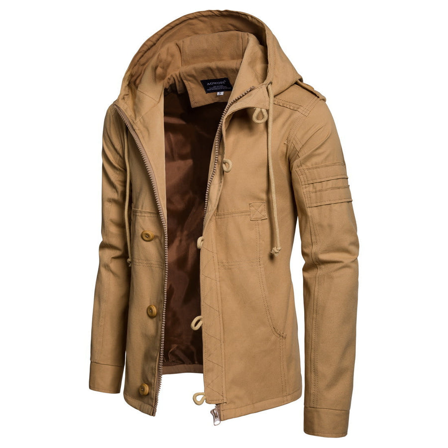 Herren-Militärjacke mit Kapuze im Cargo-Stil, Taschen und Reißverschluss