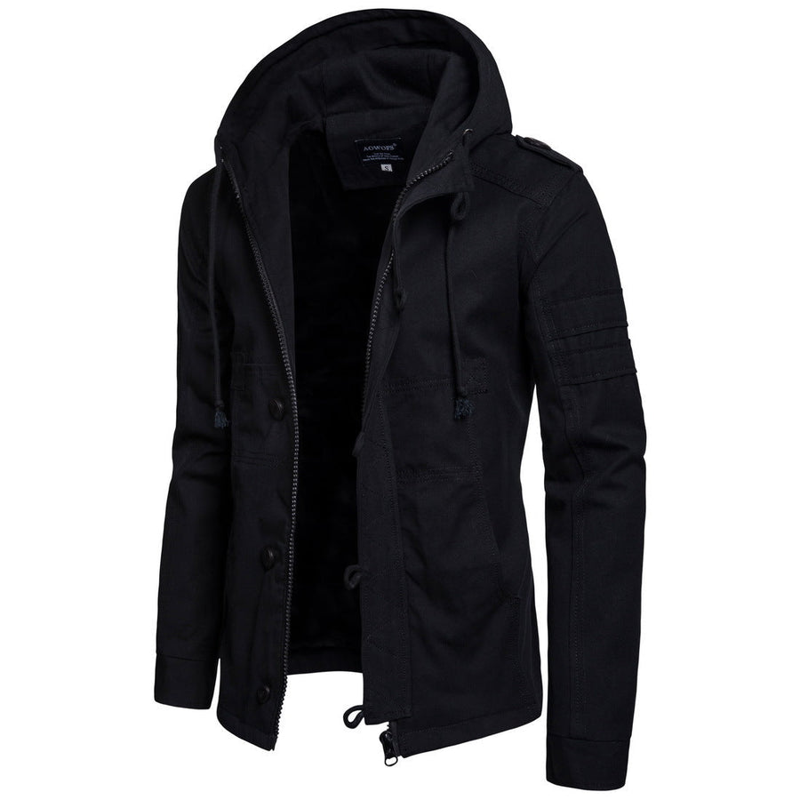 Herren-Militärjacke mit Kapuze im Cargo-Stil, Taschen und Reißverschluss