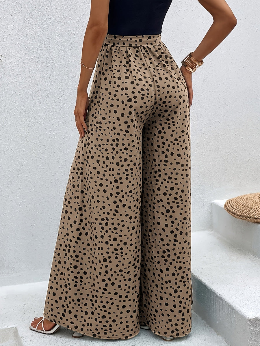 Pantaloni larghi a pois da donna stile elegante per primavera/estate con cintura annodata