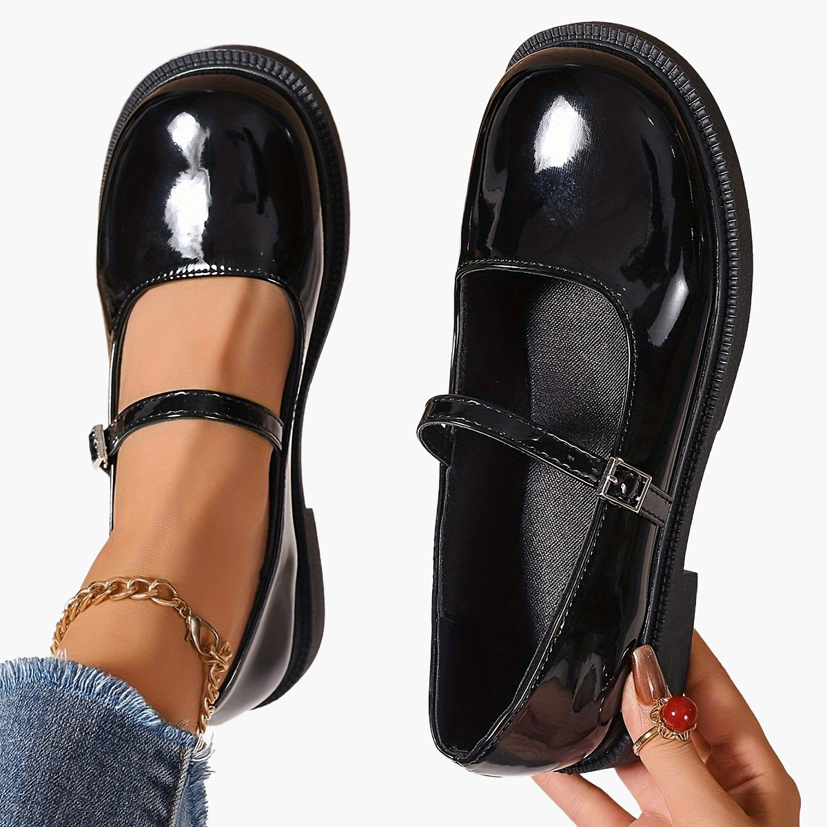 Dame Mary Jane Sko i Elegant Preppy Stil med Rem, Ideelle til Hverdag og Fritid