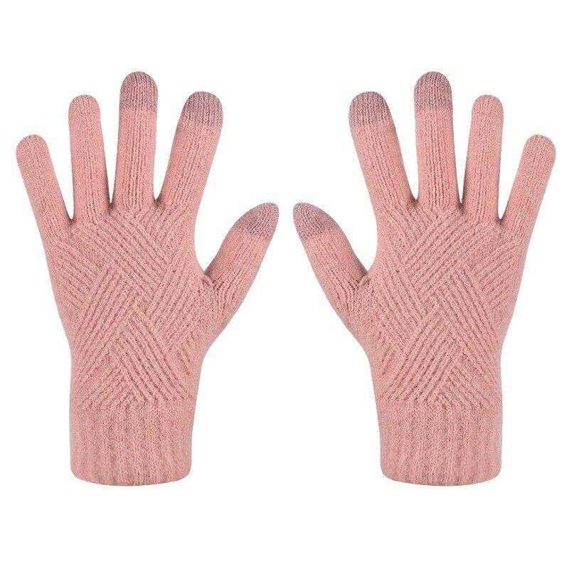 Soft Knitted Chevron-Pattern Touchscreen Gloves in a Solid Color