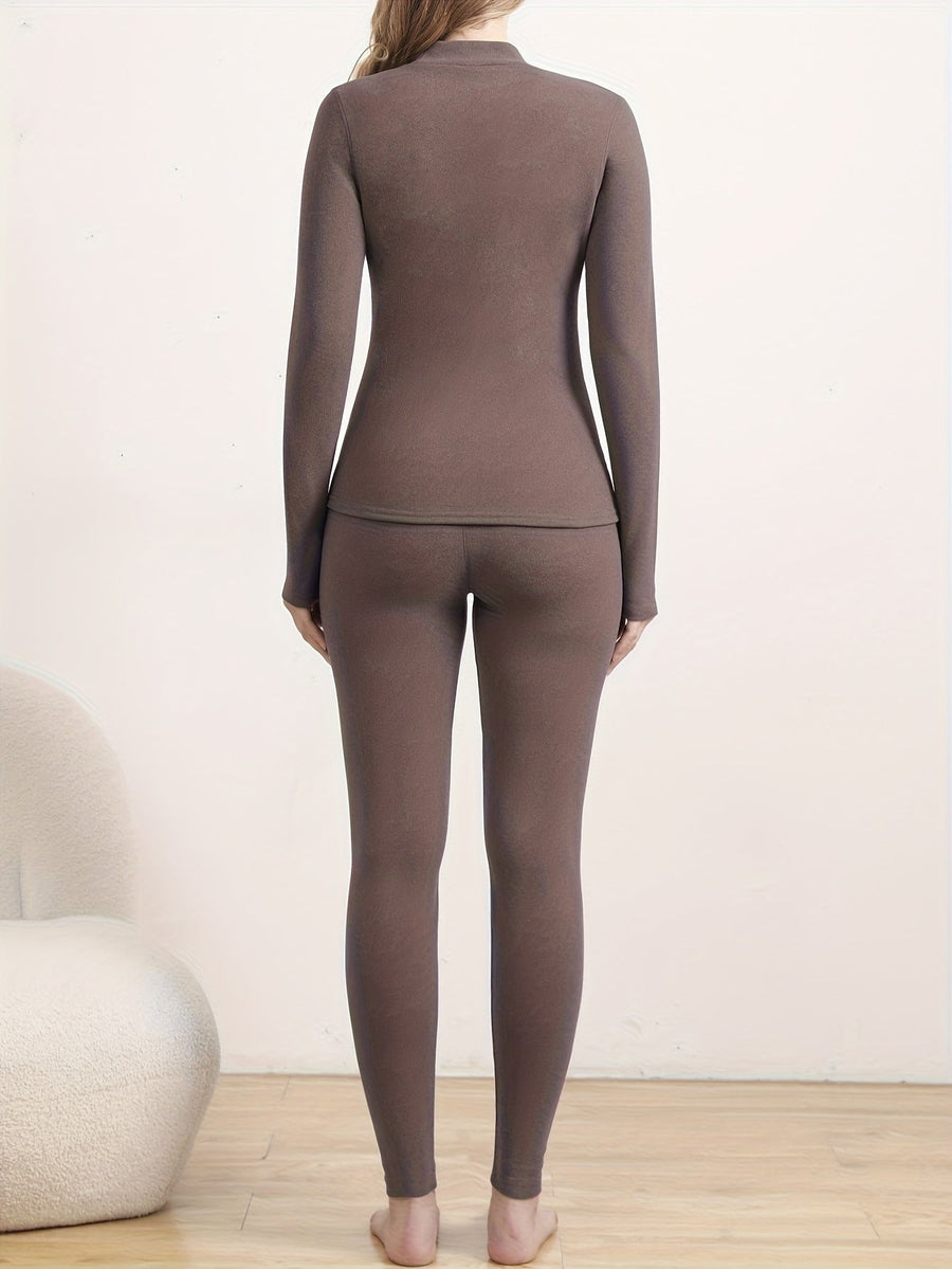 Ensemble thermique Femme col montant haut et legging doublé polaire coupe ajustée