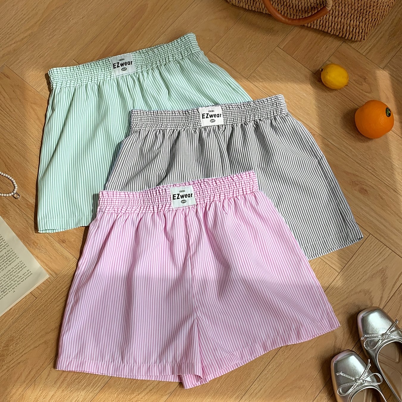 Shorts décontractés à rayures pour femme, lot de 3, style confortable pour la maison ou l'été