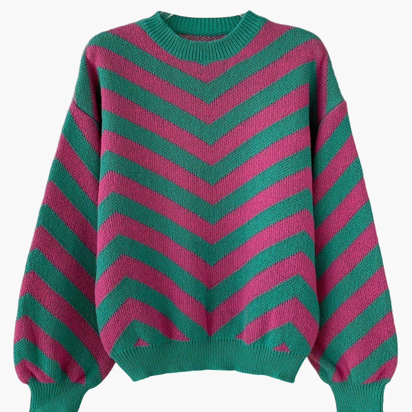 Elegancki sweter damski w paski jodełkowe, styl jesienno-zimowy, z długim rękawem, luźny krój