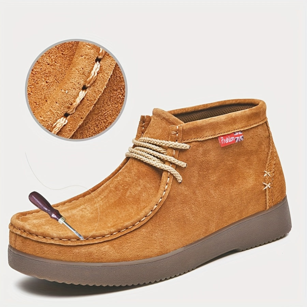 Chaussures montantes homme aspect daim lacets beiges semelle crantée