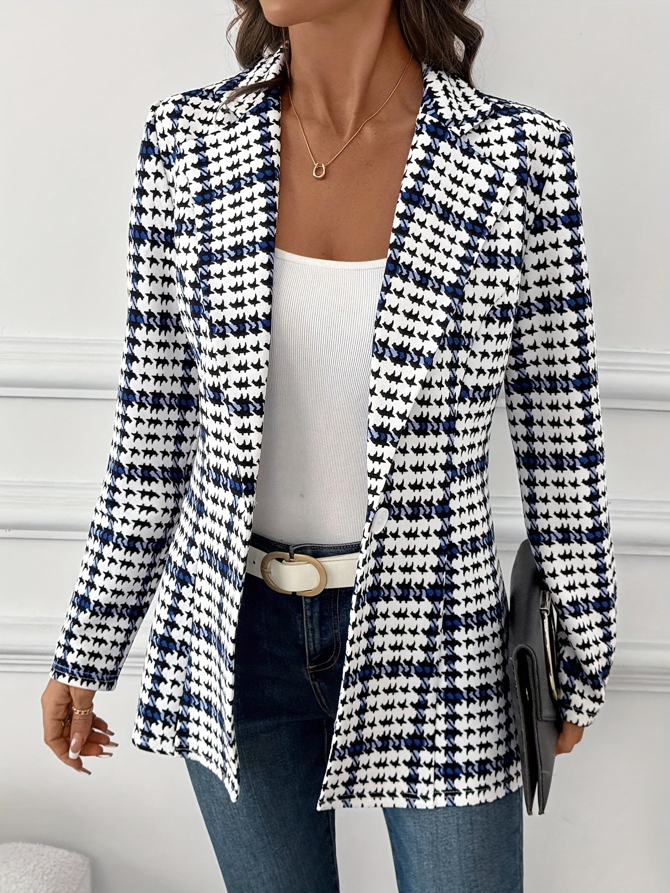 Blazer femme élégant à carreaux style bureau pour le printemps