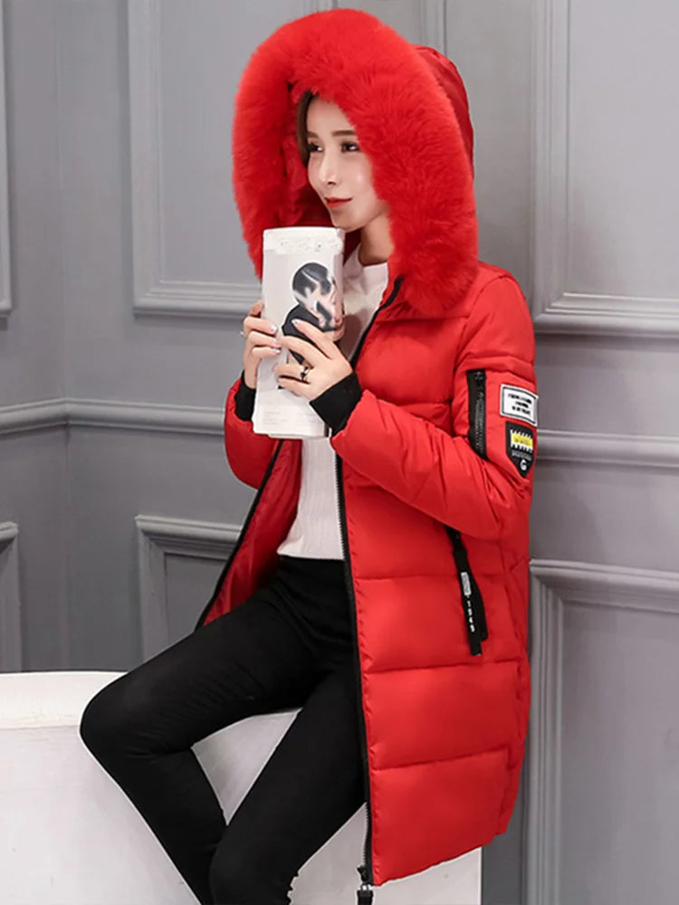 Long hooded puffer coat for women, warm and trendy urban style