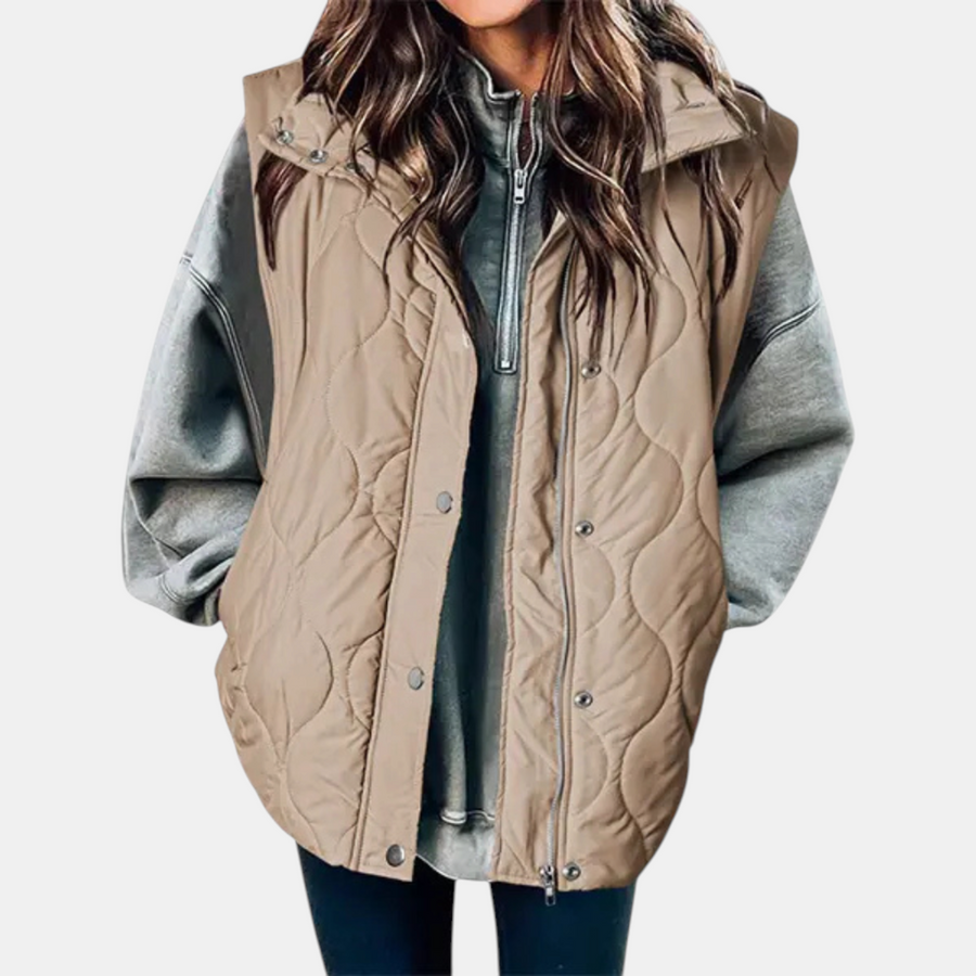 Women's quilted vest, sleeveless puffer jacket with zipper and buttons