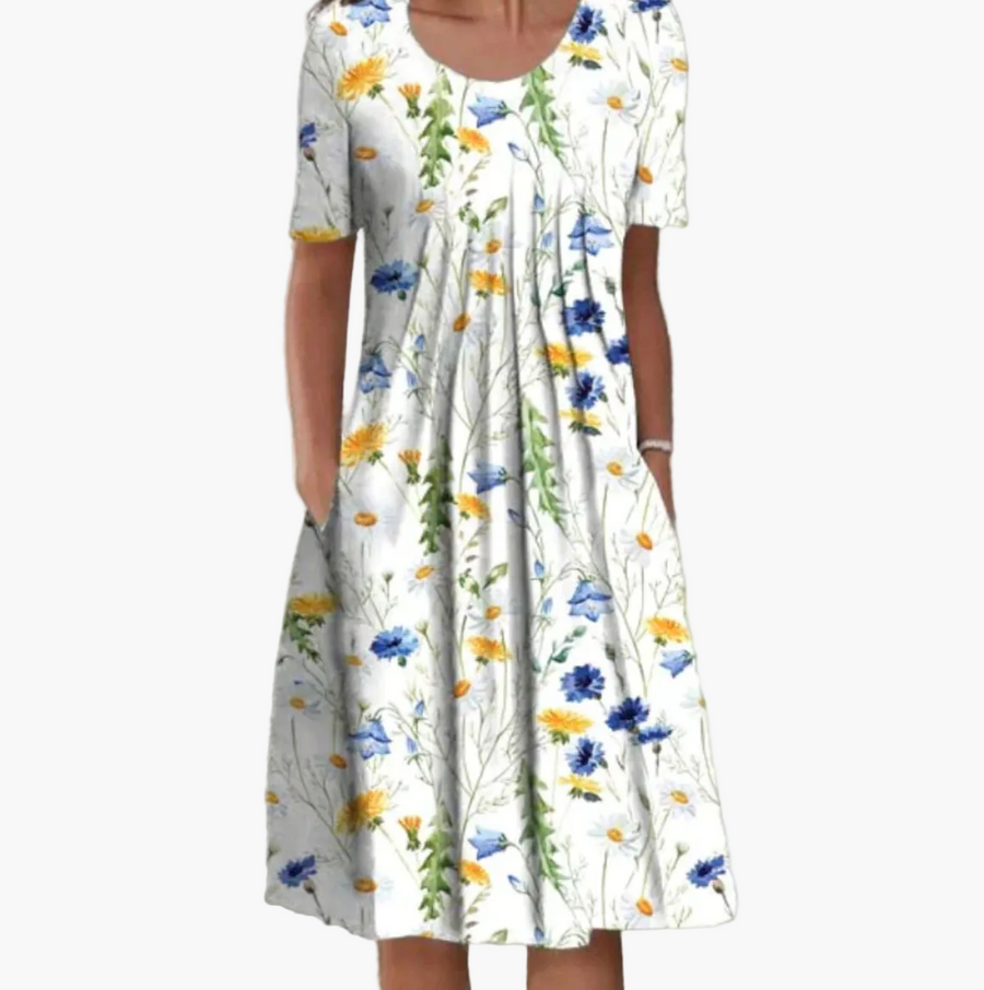Robe d'été femme coupe midi à imprimé floral, style décontracté et élégant pour occasions estivales