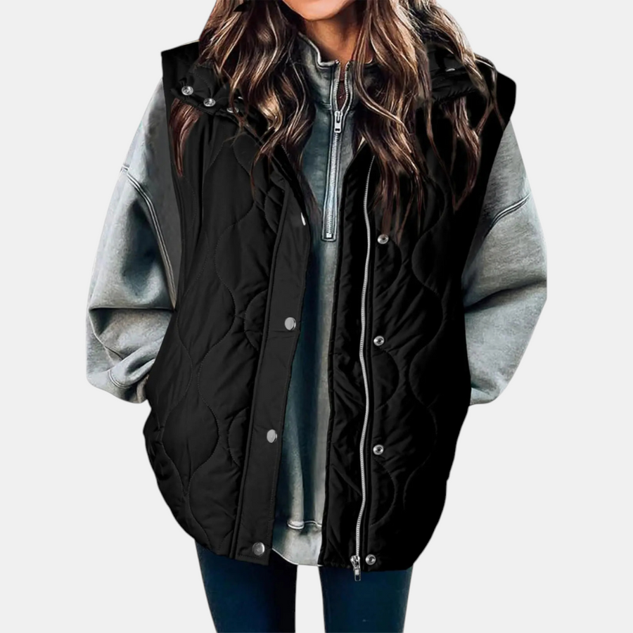 Women's quilted vest, sleeveless puffer jacket with zipper and buttons