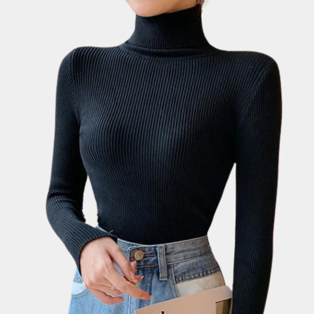Ribstrikket dame-rullekravepullover i klassisk stil til elegante og hverdagslige outfits