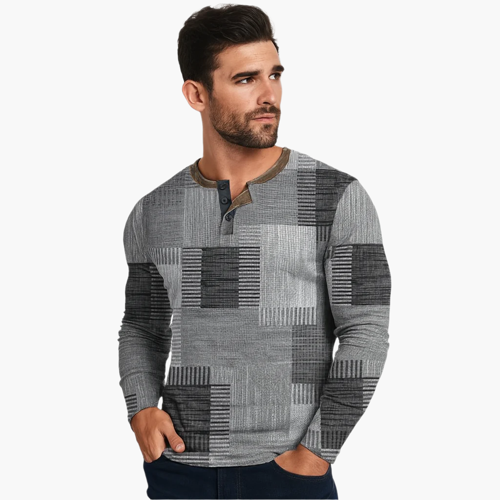 Herre Henley Trøje Patchwork Moderne Stil til Efterår og Vinter