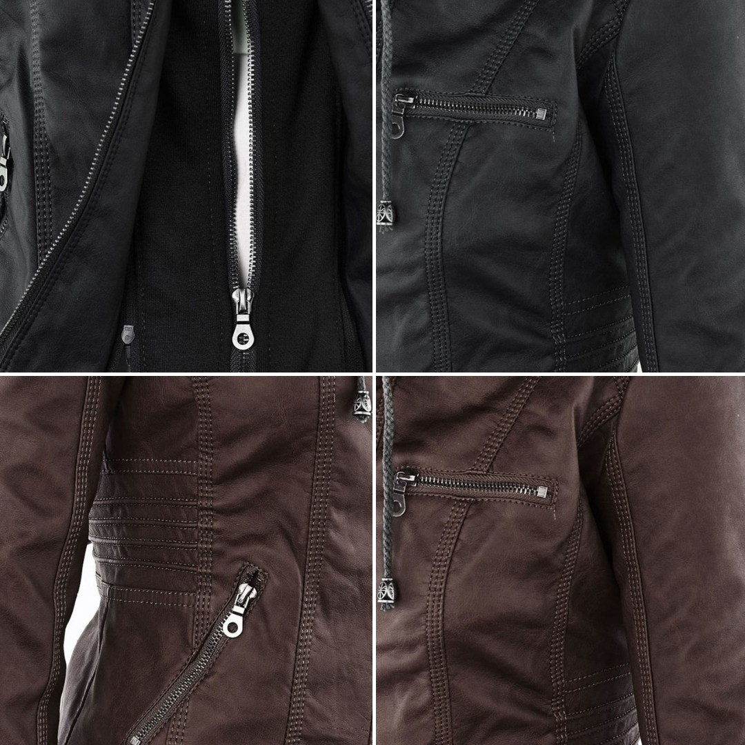 Chaqueta de entretiempo con capucha para mujer estilo motera urbana elegante